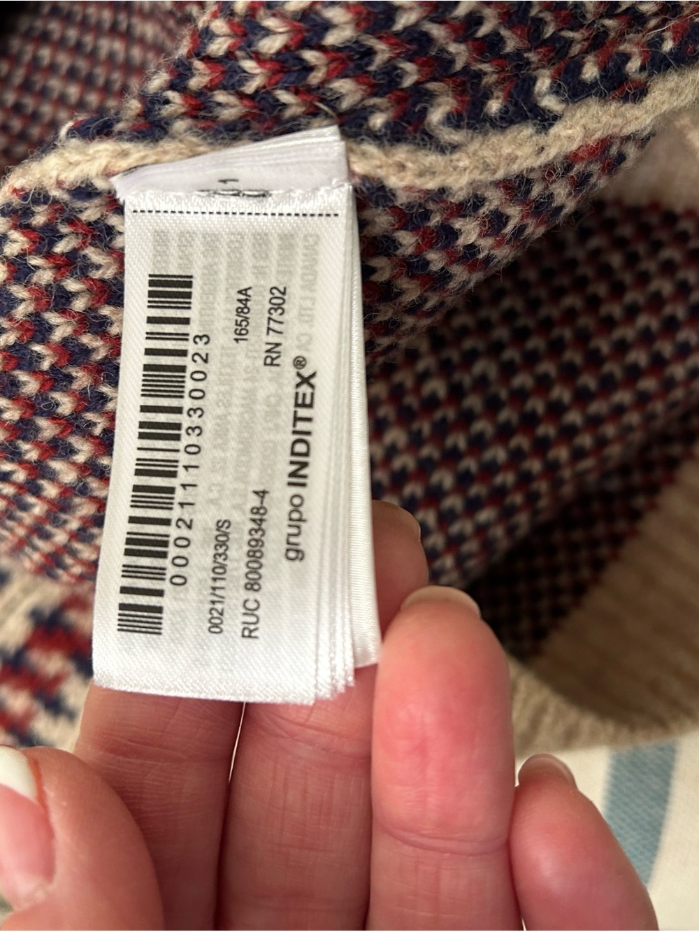 NWT Zara Beige Crewneck Sweater with Navy & Red Plaid - Picture 9 of 11